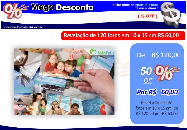 Revelação de 120 fotos em 10 x 15 cm R$ 60,00
